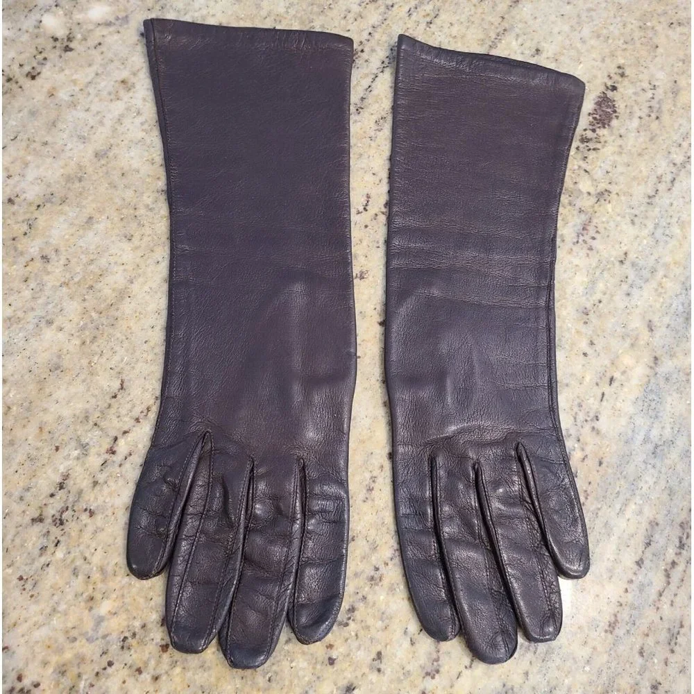 Vintage Size 6.5 Brown Lined Leather Goves . Formal 12